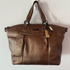 LIKE NEW Coach Madison Clair Metallic Bronze Pebbled Leather Satchel Bag 👜